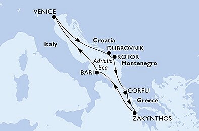 Taliansko, Chorvátsko, Čierna Hora, Grécko z Bari na lodi MSC Armonia, plavba s bonusom