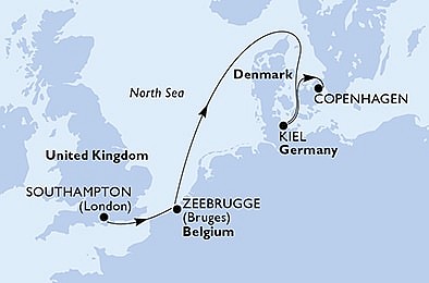 Veľká Británia, Belgicko, Nemecko, Dánsko zo Southamptonu na lodi MSC Euribia