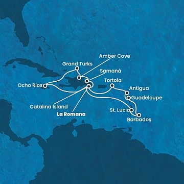 Dominikánska republika, Sv. Lucia, Barbados, Guadeloupe, Antigua a Barbuda, ... z La Romany na lodi Costa Fascinosa