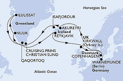 Nemecko, Island, Autonomní oblast Dánska, Veľká Británia, Dánsko z Warnemünde na lodi MSC Poesia, plavba s bonusom