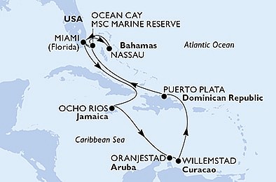 USA, Jamajka, Aruba, Curacao, Dominikánska republika, Bahamy z Miami na lodi MSC Divina, plavba s bonusom