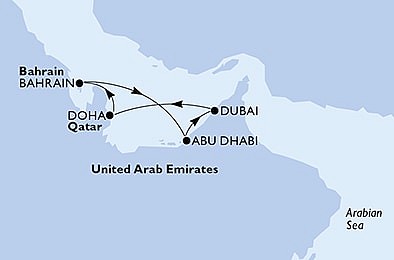 Katar, Bahrajn, Spojené arabské emiráty z Dohy na lodi MSC Euribia, plavba s bonusom