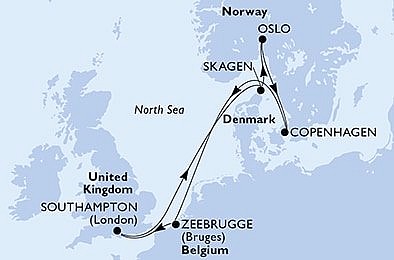 Veľká Británia, Dánsko, Nórsko, Belgicko zo Southamptonu na lodi MSC Virtuosa, plavba s bonusom