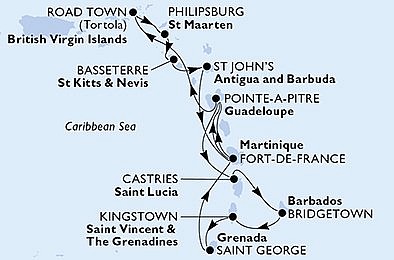 Barbados, Svätý Vincent a Grenadiny, Svätý Krištof a Nevis, Antigua a Barbuda, Svätá Lucia z Bridgetownu na lodi MSC Virtuosa, plavba s bonusom