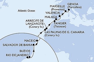 Brazília, Španielsko, Maroko, Francúzsko, Taliansko z Rio de Janeira na lodi MSC Grandiosa, plavba s bonusom