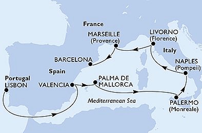 Portugalsko, Španielsko, Taliansko, Francúzsko z Lisabonu na lodi MSC Seaside