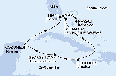 USA, Bahamy, Jamajka, Kajmanské ostrovy, Mexiko z Miami na lodi MSC Seascape, plavba s bonusom