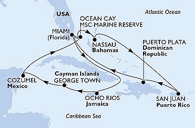 USA, Jamajka, Kajmanské ostrovy, Mexiko, Bahamy, Dominikánska republika z Miami na lodi MSC Seascape, plavba s bonusom