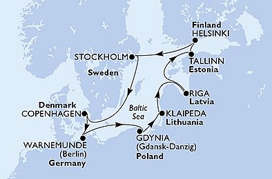 Dánsko, Nemecko, Poľsko, Litva, Lotyšsko, Estónsko, Fínsko, Švédsko z Kodaně na lodi MSC Poesia, plavba s bonusom