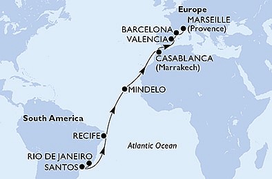 Brazília, Kapverdy, Maroko, Španielsko, Francúzsko z Rio de Janeira na lodi MSC Orchestra, plavba s bonusom