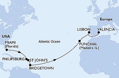 USA, Svatý Martin, Antigua a Barbuda, Barbados, Portugalsko, Španielsko z Miami na lodi MSC Seaside, plavba s bonusom