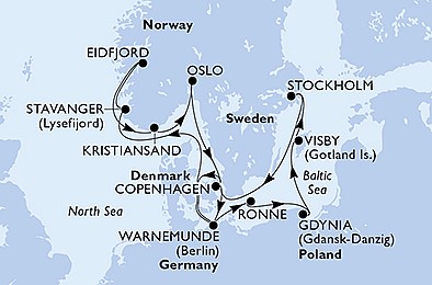 Nemecko, Dánsko, Poľsko, Švédsko, Nórsko z Warnemünde na lodi MSC Poesia