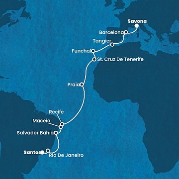 Taliansko, Španielsko, Maroko, Portugalsko, Kapverdy, Brazília zo Savony na lodi Costa Pacifica