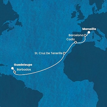 Francúzsko, Španielsko, Barbados, Guadeloupe z Marseille na lodi Costa Fascinosa