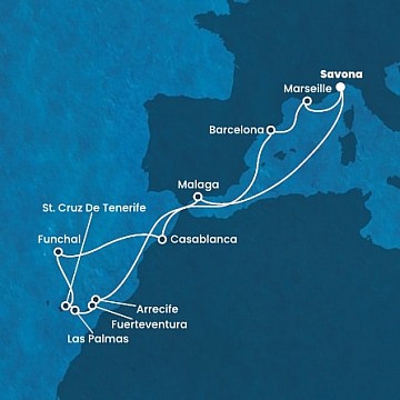 Taliansko, Španielsko, Portugalsko, Maroko, Francúzsko zo Savony na lodi Costa Fortuna