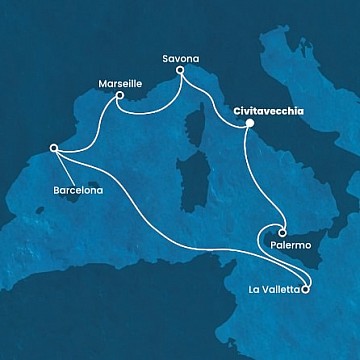 Taliansko, Malta, Španielsko, Francúzsko z Civitavechie na lodi Costa Fortuna