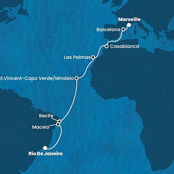 Francúzsko, Španielsko, Maroko, Kapverdy, Brazília z Marseille na lodi Costa Deliziosa