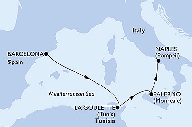 Španielsko, Tunisko, Taliansko z Barcelony na lodi MSC Seaside, plavba s bonusom