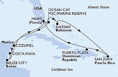 USA, Bahamy, Dominikánska republika, Mexiko, Belize z Miami na lodi MSC Seaside, plavba s bonusom