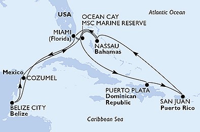 USA, Bahamy, Dominikánska republika, Belize, Mexiko z Miami na lodi MSC Seaside
