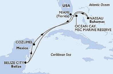 USA, Belize, Mexiko, Bahamy z Miami na lodi MSC Seaside