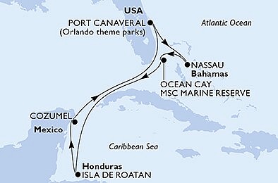 USA, Bahamy, Honduras, Mexiko z Port Canaveralu na lodi MSC Seashore, plavba s bonusom