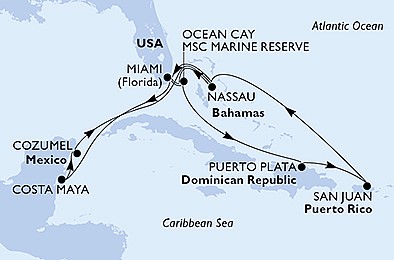 USA, Bahamy, Dominikánska republika, Mexiko z Miami na lodi MSC Seaside