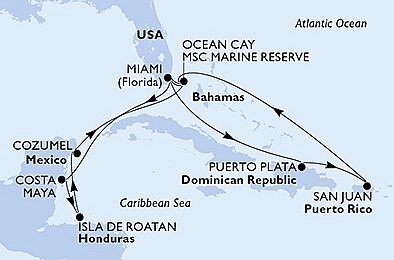 USA, Mexiko, Honduras, Bahamy, Dominikánska republika z Miami na lodi MSC World America, plavba s bonusom