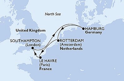 Holandsko, Francúzsko, Veľká Británia, Nemecko z Rotterdamu na lodi MSC Preziosa