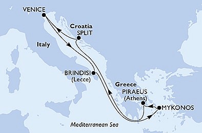 Chorvátsko, Taliansko, Grécko zo Splitu na lodi MSC Armonia