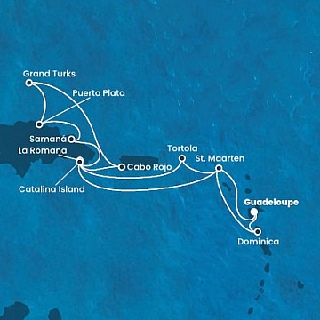 Guadeloupe, Svatý Martin, Britské Panenské ostrovy, Dominikánska republika, Veľká Británia, Dominika z Pointe-à-Pitre na lodi Costa Fascinosa
