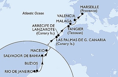 Brazília, Španielsko, Maroko, Francúzsko z Rio de Janeira na lodi MSC Grandiosa, plavba s bonusom