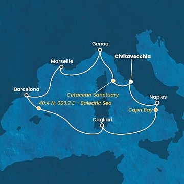 Taliansko, , Francúzsko, Španielsko z Civitavechie na lodi Costa Smeralda
