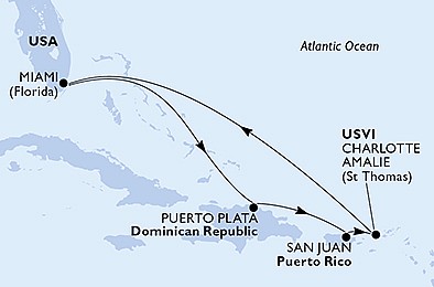 USA, Dominikánska republika z Miami na lodi MSC Seascape