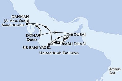 Katar, Spojené arabské emiráty, Saúdská Arábie z Dohy na lodi MSC World Europa, plavba s bonusom