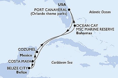 USA, Mexiko, Belize, Bahamy z Port Canaveralu na lodi MSC Meraviglia, plavba s bonusom