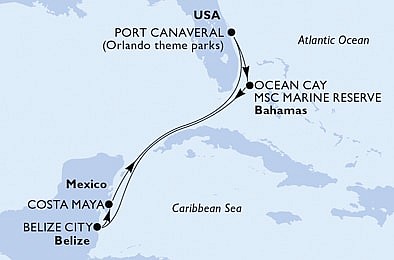 USA, Bahamy, Belize, Mexiko z Port Canaveralu na lodi MSC Meraviglia, plavba s bonusom