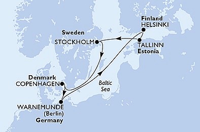 Nemecko, Fínsko, Estónsko, Švédsko, Dánsko z Warnemünde na lodi MSC Poesia