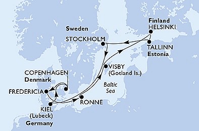 Nemecko, Dánsko, Švédsko, Fínsko, Estónsko z Kielu na lodi MSC Preziosa