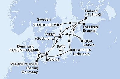 Nemecko, Dánsko, Litva, Fínsko, Lotyšsko, Švédsko, Estónsko z Warnemünde na lodi MSC Poesia, plavba s bonusom