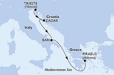 Taliansko, Chorvátsko, Grécko z Trieste na lodi MSC Fantasia