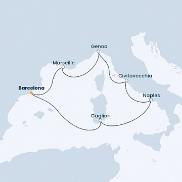 Španielsko, Taliansko, Francúzsko z Barcelony na lodi Costa Toscana