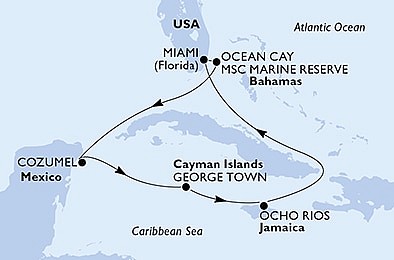USA, Bahamy, Mexiko, Kajmanské ostrovy, Jamajka z Miami na lodi MSC Seaspace
