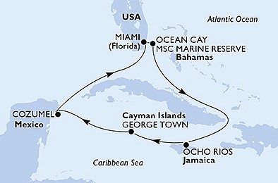 USA, Bahamy, Jamajka, Kajmanské ostrovy, Mexiko z Miami na lodi MSC Seaspace