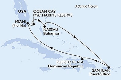 USA, Bahamy, Dominikánska r. z Miami na lodi MSC Seaspace