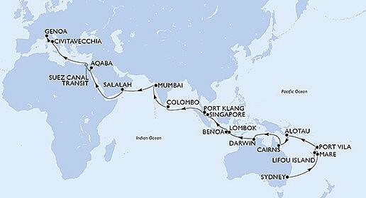 Austrália, Společenství sui-generis Francie, Nová Kaledonie, Vanuatská republika, ... ze Sydney na lodi MSC Magnifica, plavba s bonusom