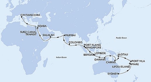 Austrália, Společenství sui-generis Francie, Nová Kaledonie, ... ze Sydney na lodi MSC Magnifica, plavba s bonusom
