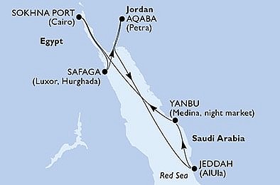Egypt, Jordánsko, Saúdská Arábie zo Safagy na lodi MSC Splendida, plavba s bonusom