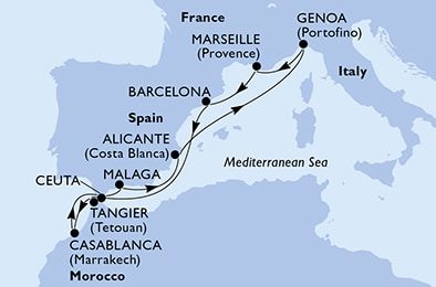 Z Janova okolo Pyrenejského poloostrova do Maroka a späť na lodi MSC Lirica, plavba so slovenským sprievodcom