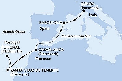 Taliansko, Španielsko, Maroko, Portugalsko z Janova na lodi MSC Divina